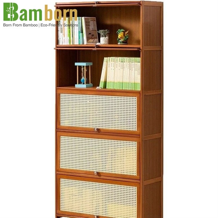 Tall Bamboo Bookshelf With Open Shelves
